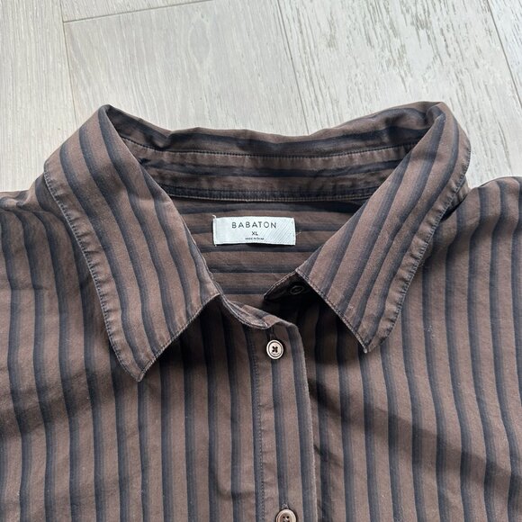 Aritzia Babaton Brown/Black Striped Button Down Shirt - Picture 2 of 3
